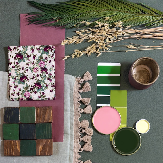 planche d'ambiance de palette de couleurs pour la décoration d'intérieur