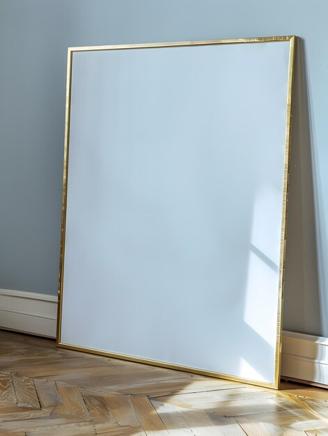 Planche blanche rectangulaire dans un cadre doré sur plancher de bois dur