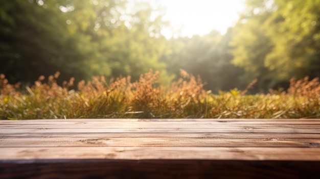 Photo planche de bois au premier plan floue ai générative