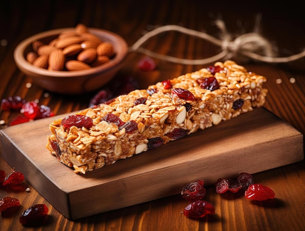 Photo une planche en bois avec de la farine d'avoine et des amandes