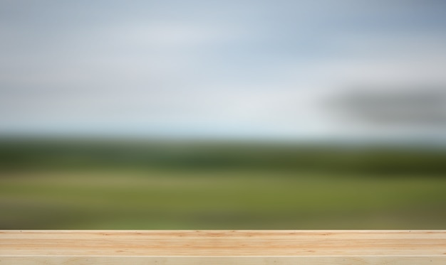 Planche de bois avec un fond abstrait flou.