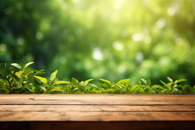 Planche en bois avec un fond naturel vert