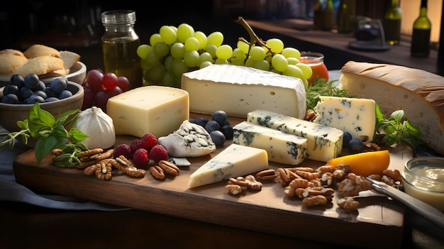 planche en bois avec fromage IA générative