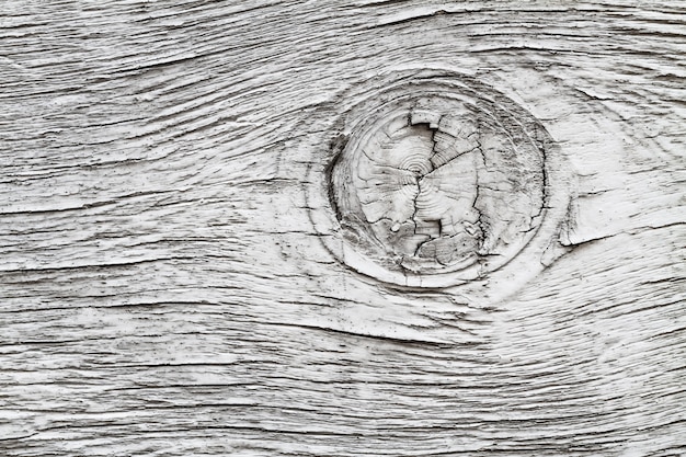 Photo planche de bois peinte en gris avec un noeud.