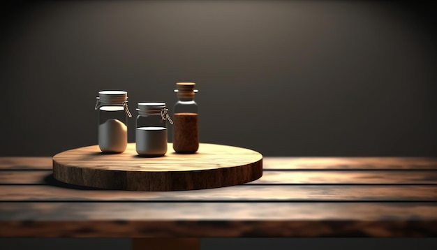 Planche en bois et table en bois, pour la présentation et le merchandising des produits. IA générative.