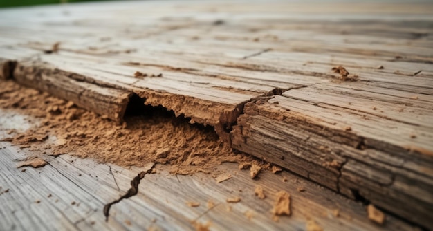 Planche de bois usée avec peinture et saleté qui s'effritent