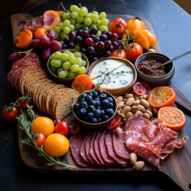 Planche de Charcuterie Artistique Colorée Gourmet Parfaite pour Recevoir