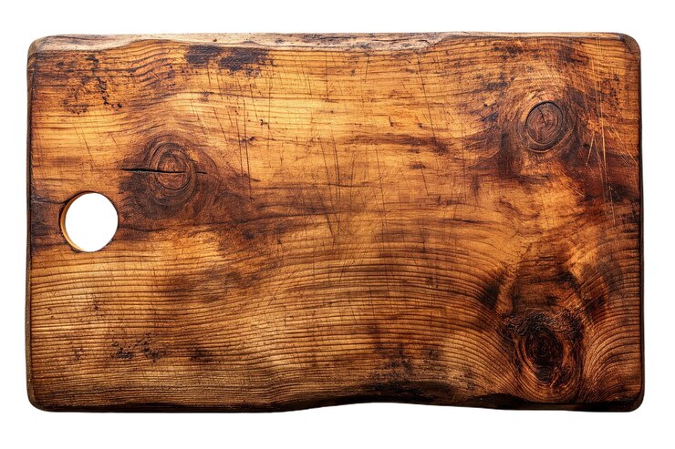 Photo planche de coupe en bois rustique pour la photographie alimentaire et la publicité des ustensiles de cuisine