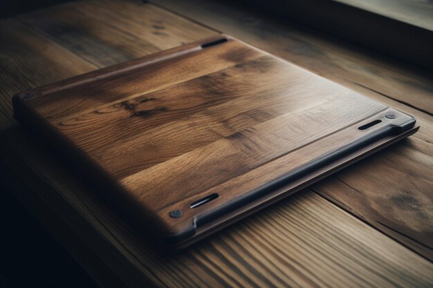 Photo une planche de coupe en bois sur une table avec une surface en bois et une base en bois.