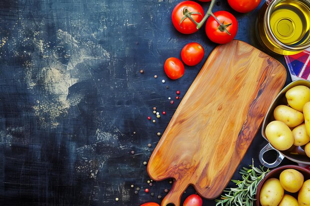 Planche à couper avec un couteau et des légumes