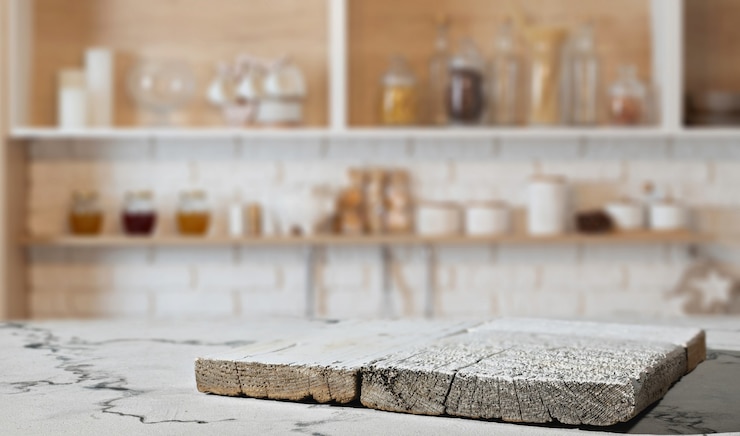 Photo planche de cuisine sur plan de travail en marbre