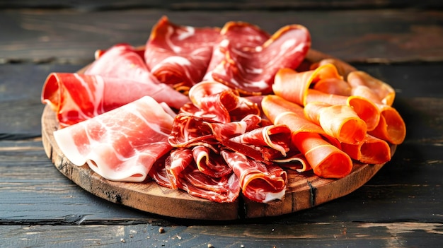 Planche à découper en bois avec tranches de jambon Jamon