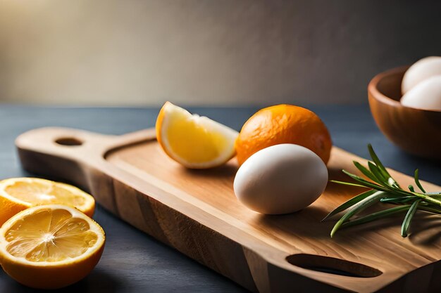 Photo planche à découper avec une tranche d'orange à côté d'un citron