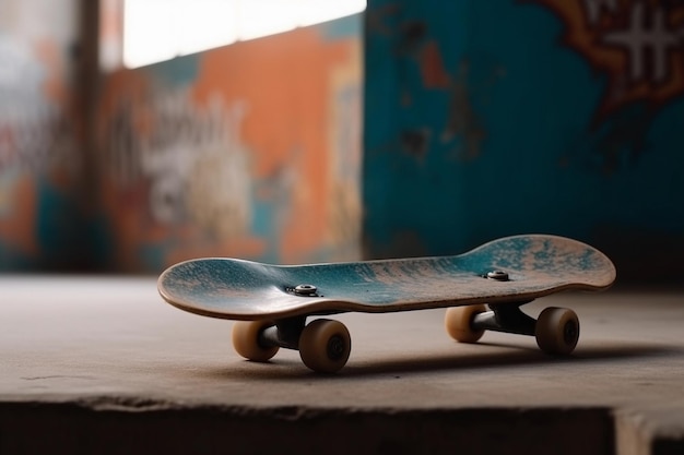 Une planche à roulettes reposant sur un béton