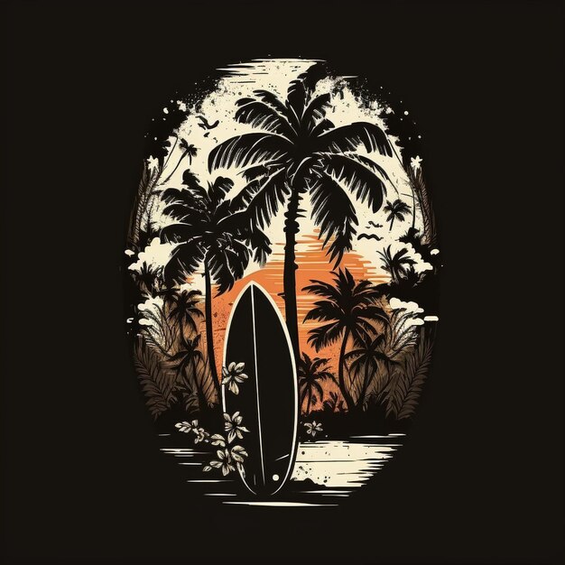 Photo une planche de surf coincée sur l'île avec des palmiers