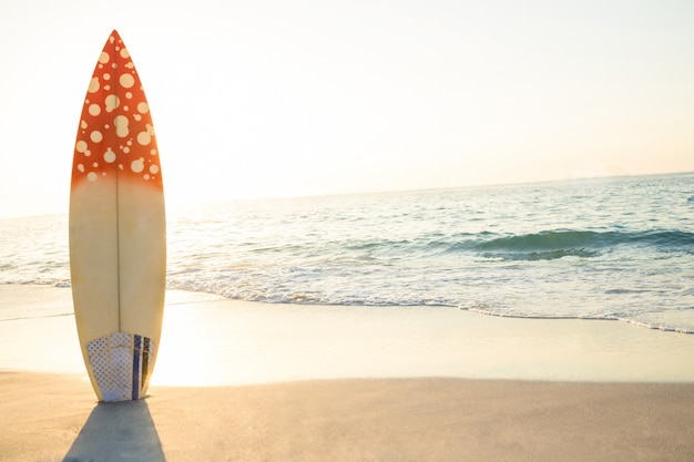 planche de surf debout sur le sable