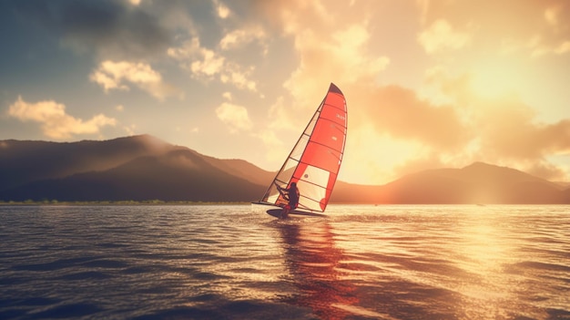 Une planche à voile glissant sur l'eau