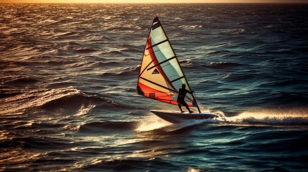 Une planche à voile glissant sur l'eau