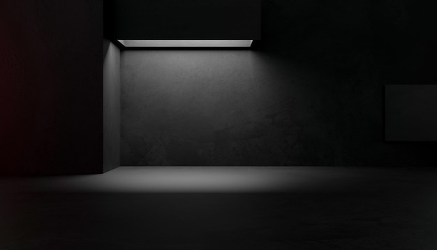 Plancher de béton intérieur en béton industriel abstrait vide et illustration 3d de chambre noire