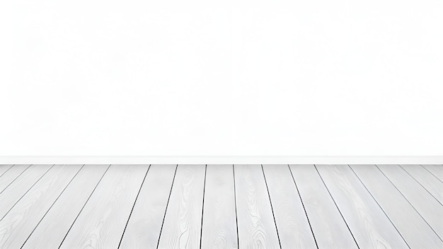 Un plancher en bois blanc avec un mur blanc et un plancher en bois