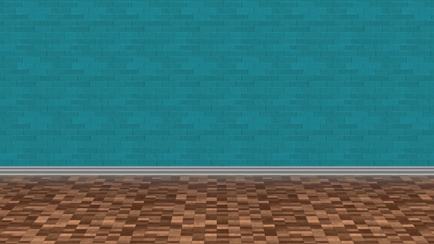 Plancher de bois bleu clair brique mur fond illustration rendu 3d