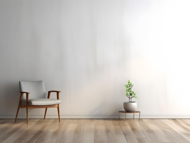 Plancher en bois intérieur moderne avec mur blanc et chaise moderne