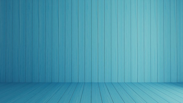 Photo plancher en bois à motif bleu et texture de mur sous fond clair rendu 3d