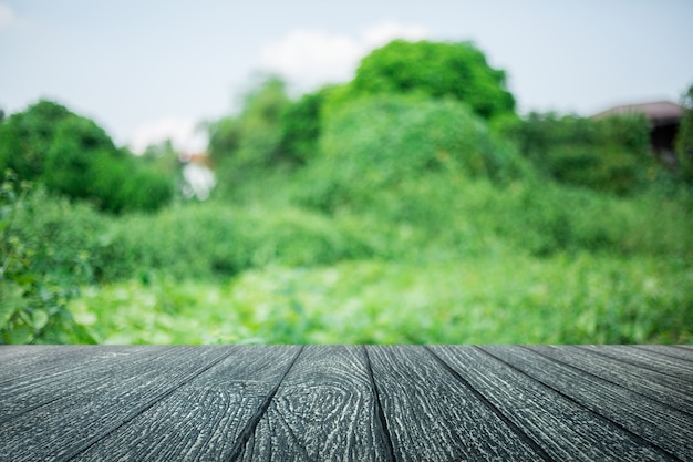 Plancher de bois vide avec fond Lanscape floue