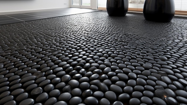 Photo plancher en carreaux de pierre noire design de maison zen