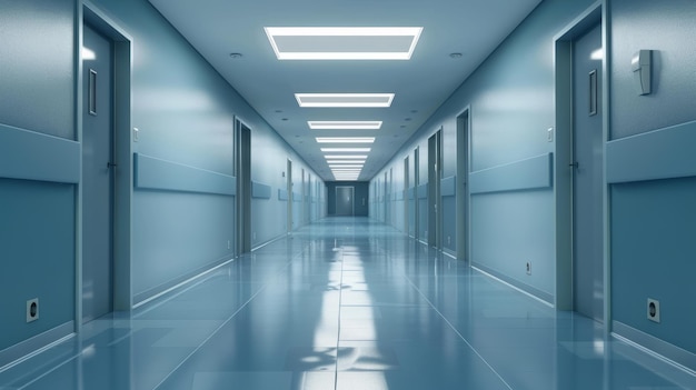 Photo plancher du couloir de l'hôpital avec des chambres arrière-plan scène d'espace vide