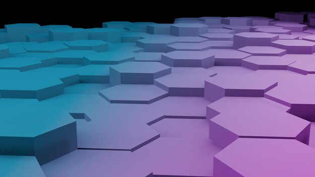 Plancher hexagonal bleu et rose en perspective view3D Rendering