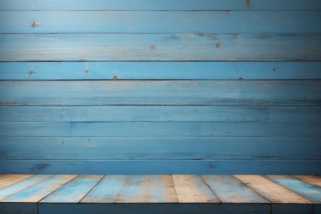 des planches de bois et un fond bleu