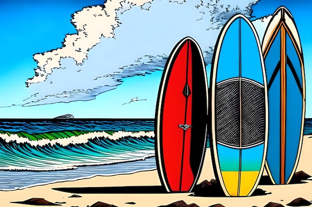 Planches de surf dans le sable à la plage