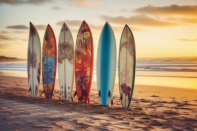 Des planches de surf sur la plage