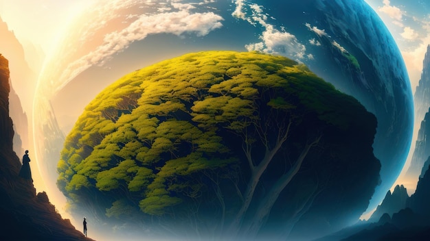 Une planète avec un arbre dessus