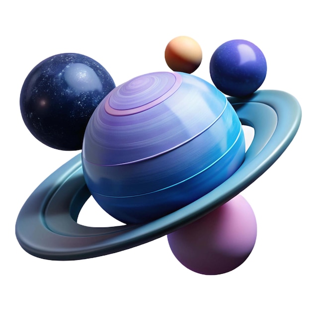 une planète bleue avec des boules de différentes couleurs
