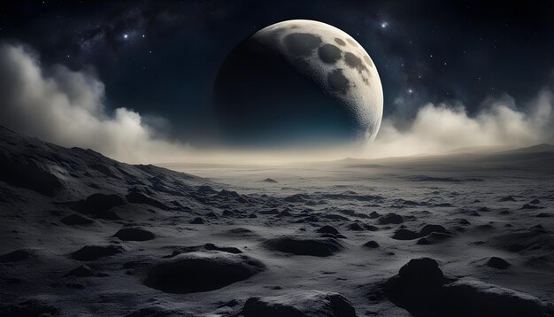 une planète est montrée dans le ciel avec la lune en arrière-plan