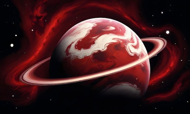 une planète avec un fond rouge et une planète au milieu