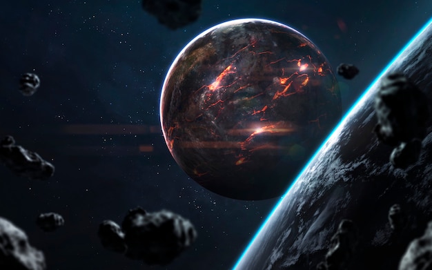 Planète fondue, beau fond d'écran de science-fiction avec un espace profond sans fin. Éléments de cette image fournis par la NASA