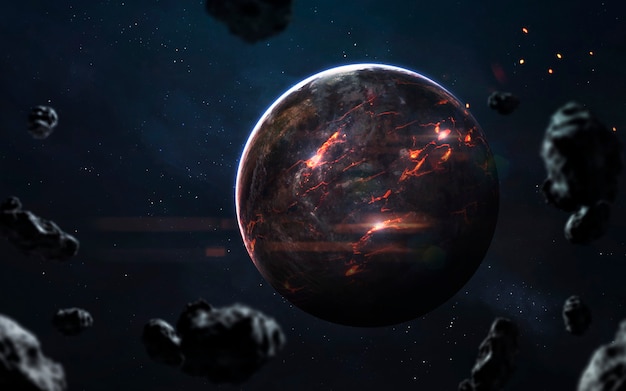 Planète fondue, beau fond d'écran de science-fiction avec un espace profond sans fin. Éléments de cette image fournis par la NASA