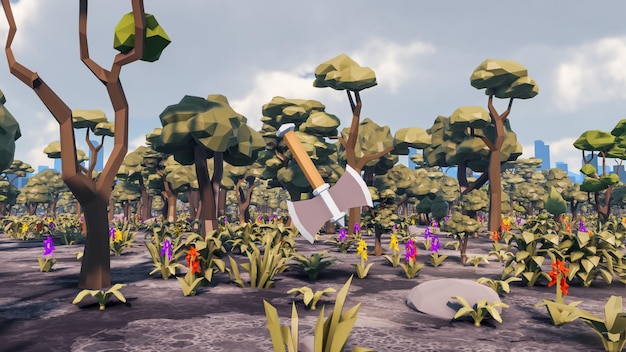 planète low poly avec fond de paysage développement durable icône écologie rendu 3d