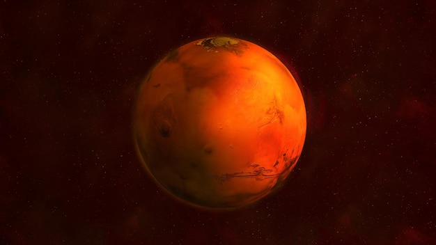 Planète mars depuis l'espace montrant tharsis montes