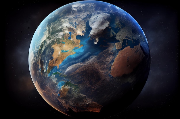 Planète mondiale du concept du jour de la terre avec un lac de mer cascade arbre sur le monde