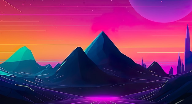 Une planète rose avec des montagnes en arrière-plan