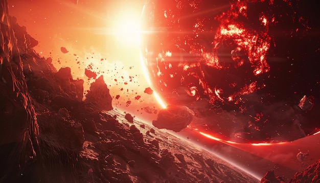 Une planète rouge avec un grand cratère au milieu par une image générée par AI
