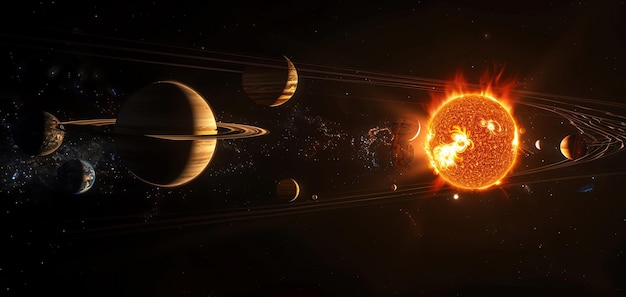 une planète avec le soleil et les planètes en arrière-plan