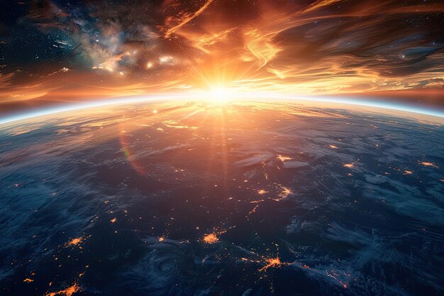 Photo la planète terre avec un coucher de soleil spectaculaire