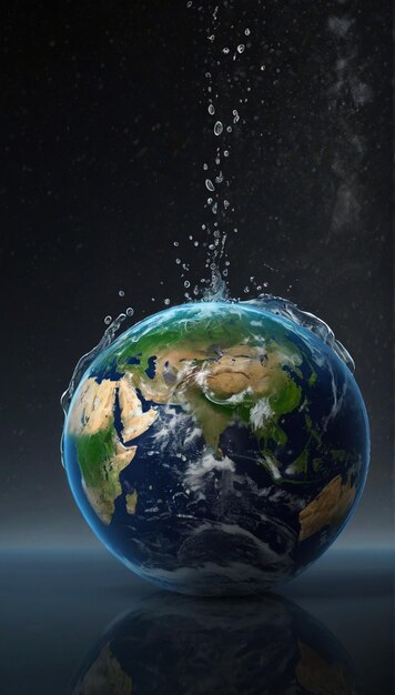 Photo une planète terre avec de l'eau qui tombe d'elle