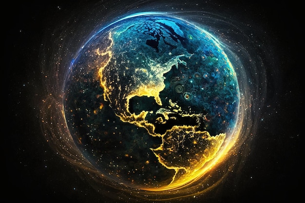 Planète Terre Globe sur un fond noir généré par l'IA