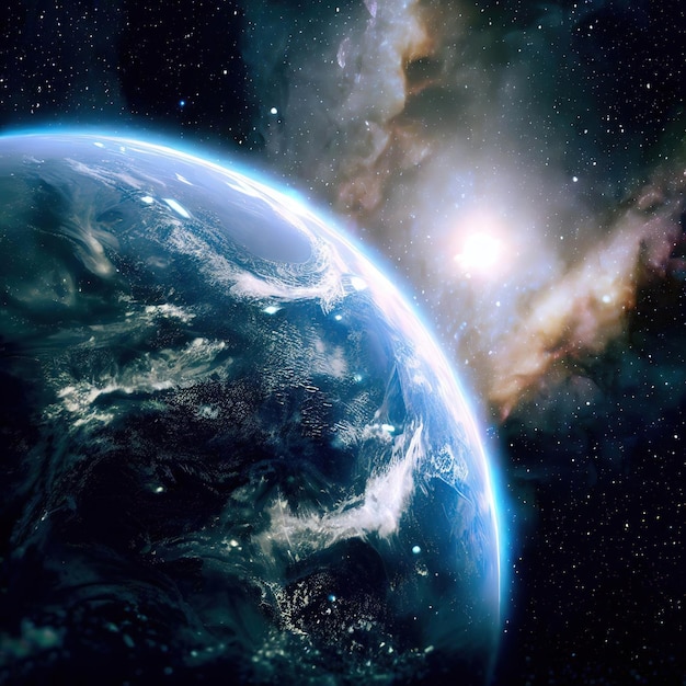 Planète terre globe galaxie dans l'espace paysage sci-fi avec planète œuvre d'art numérique surréaliste IA générative